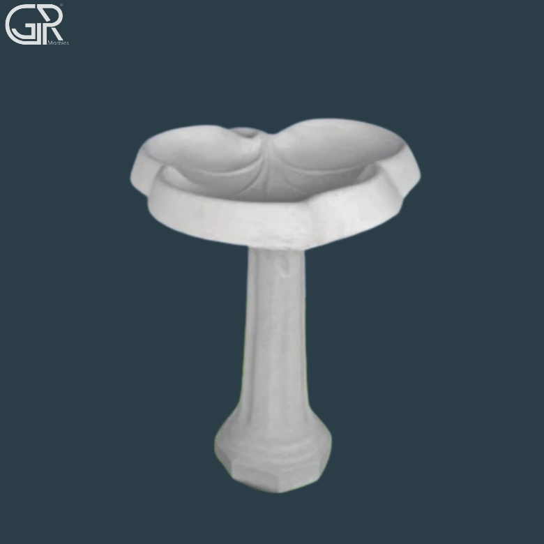 Custom Marble Birdbath - White Marble, 300mm Bowl Diameter, 800mm Height, Hand Carved, Flower Shaped Bowl, Outdoor Garden Decor