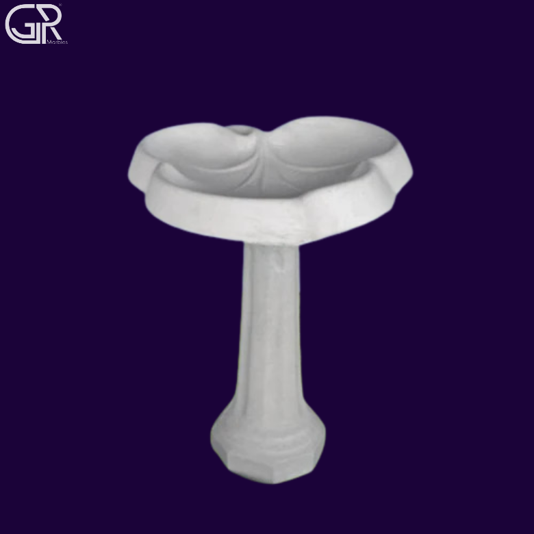 Custom Marble Birdbath - White Marble, 300mm Bowl Diameter, 800mm Height, Hand Carved, Flower Shaped Bowl, Outdoor Garden Decor