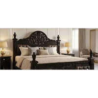 Handcrafted Wooden Bed - Color: Dark Brown