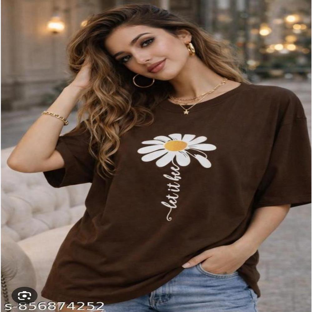 fancy printed down shoulder t-shirt