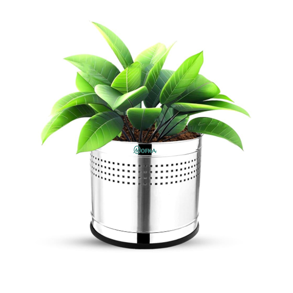 Mofna Stainless Steel Silver Perforated Planter Pot, (8x8)