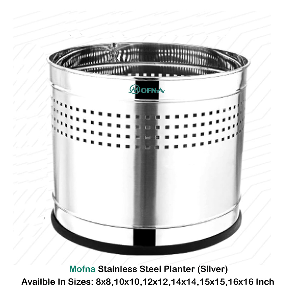 Mofna Stainless Steel Silver Perforated Planter Pot, (8x8)