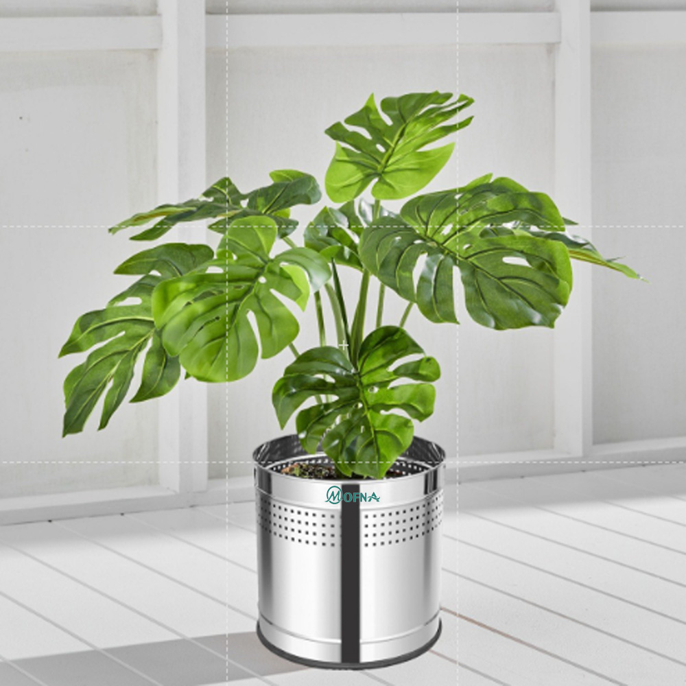 Mofna Stainless Steel Silver Perforated Planter Pot, (8x8)
