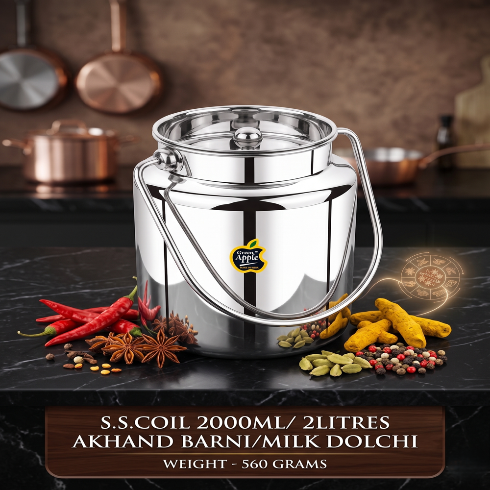 Premium 2 Litre Stainless Steel Akhand Barni