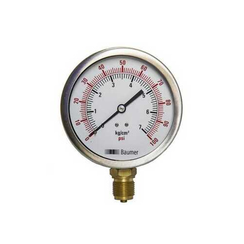 Analog Pressure Gauge - Polished Stainless Steel, Measures Water Pressure For Industrial Use
