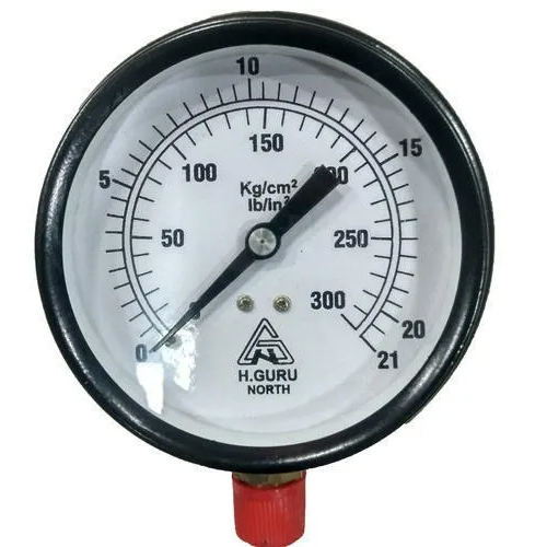 Analog Pressure Gauge - Polished Stainless Steel, Measures Water Pressure For Industrial Use