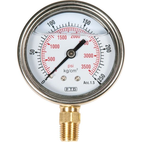 Analog Pressure Gauge - Polished Stainless Steel, Measures Water Pressure For Industrial Use