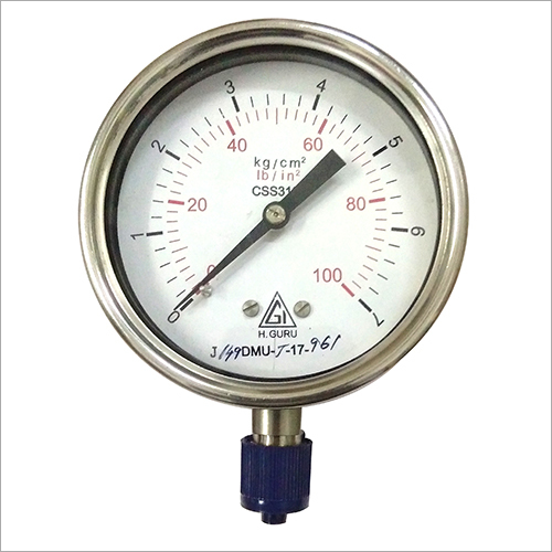 Analog Pressure Gauge - Polished Stainless Steel, Measures Water Pressure For Industrial Use