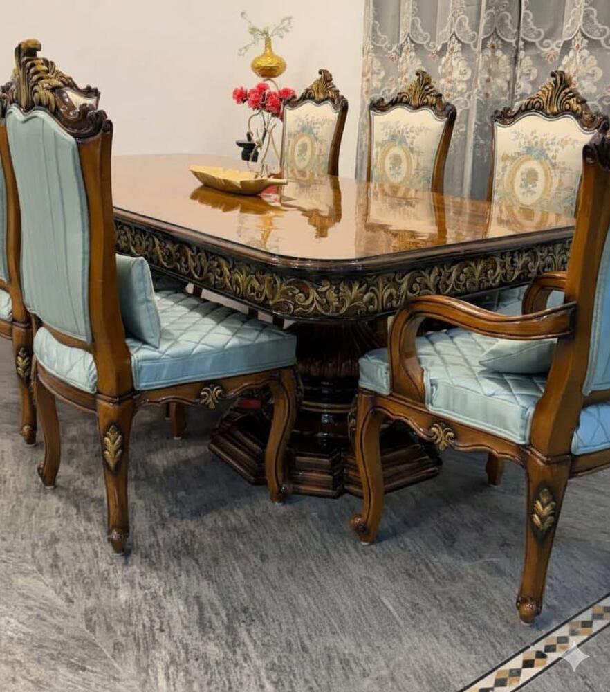 Handcrafted Teak Wood Dining Table Set