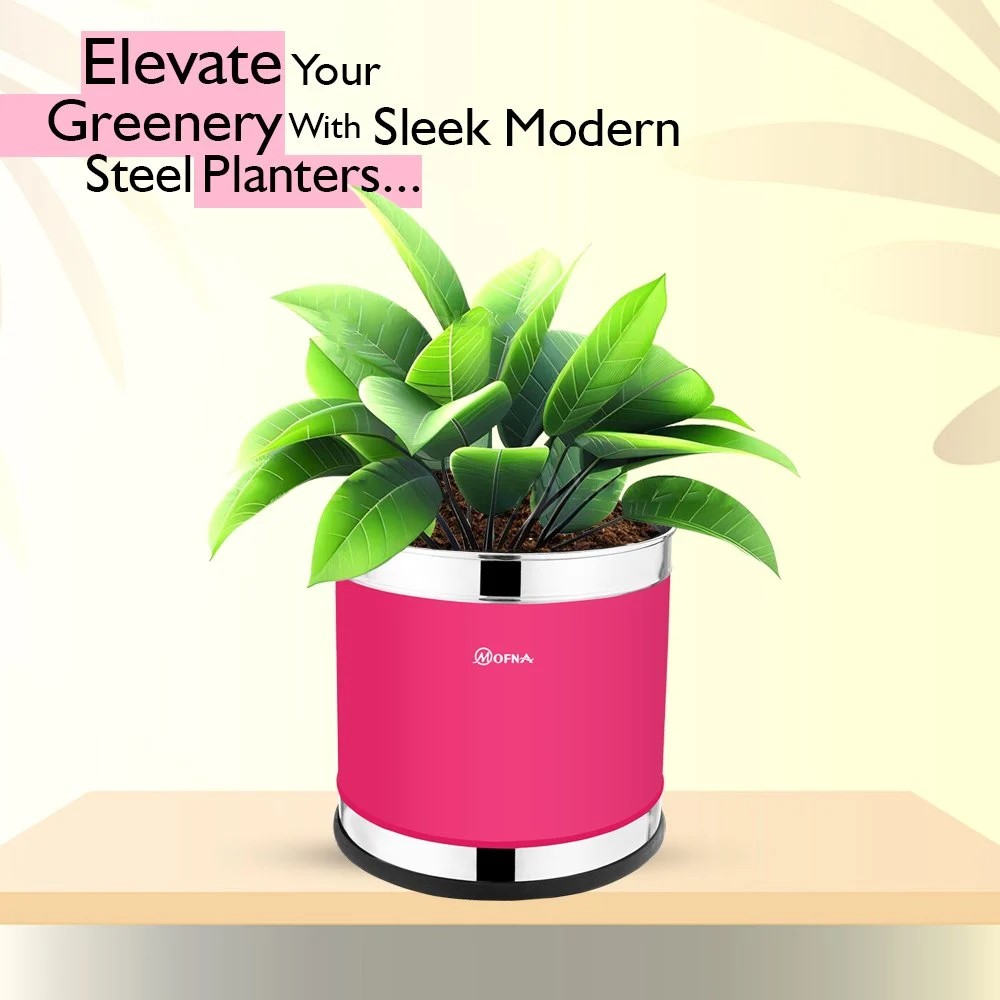 Mofna Stainless Steel Pink Planter (14x14)