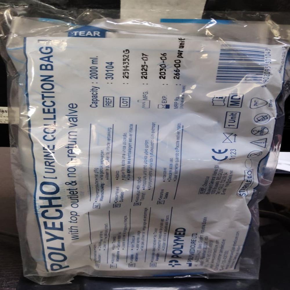 Polyecho Urine Collection Bag With Top Outlet & Non-Return Valve - Shelf Life: 5 Years