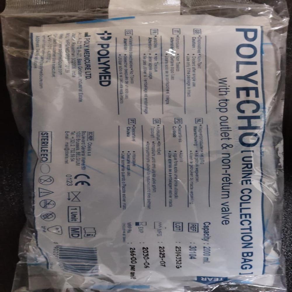 POLYECHO Urine Collection Bag with top outlet & non-return valve