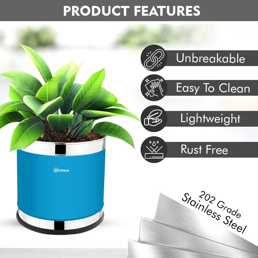 Mofna Stainless Steel Sky Blue Planter (10x10)