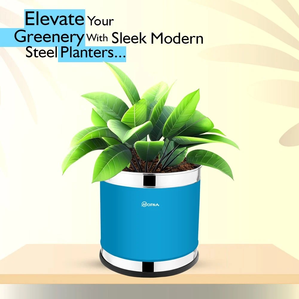 Mofna Stainless Steel Sky Blue Planter (10x10)
