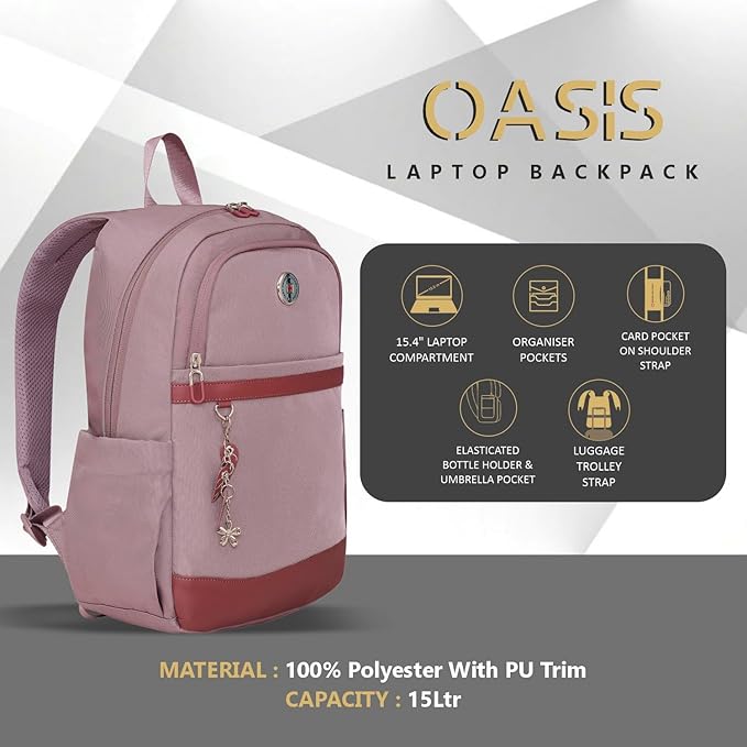 SWISS MILITARY Oasis Laptop Backpack for 15.4 Inch Laptop, 15L Capacity, Durable Polyester with PU Trim, Trolley Strap DBG02