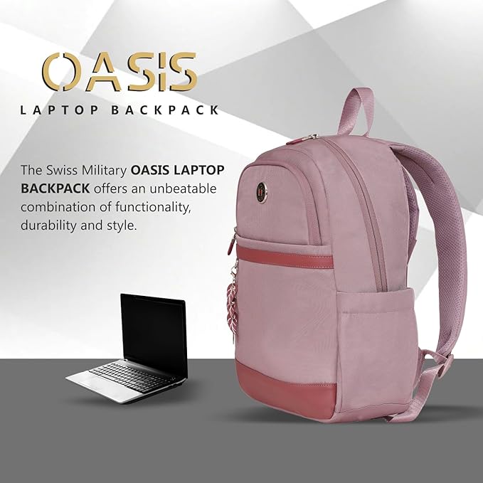 SWISS MILITARY Oasis Laptop Backpack for 15.4 Inch Laptop, 15L Capacity, Durable Polyester with PU Trim, Trolley Strap DBG02