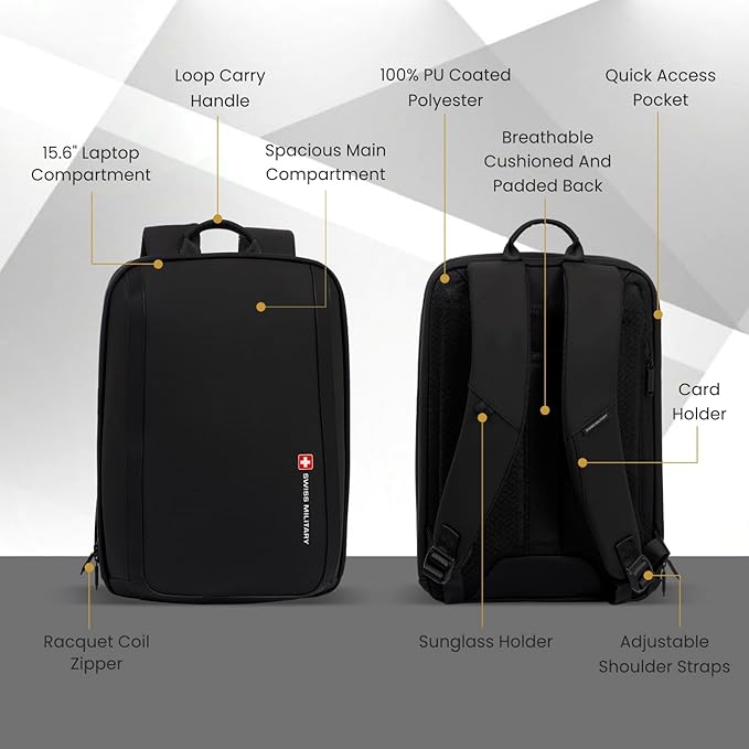 Swiss Military ORACLE Black Gold Collection Oracle Water-Resistant PU Coated Polyester Padded LBP141