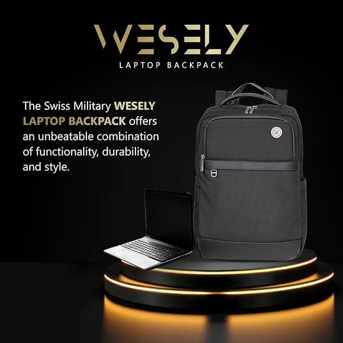 SWISS MILITARY WESELY Black & Gold Collection Wesely Laptop Backpack Bag With LBP139