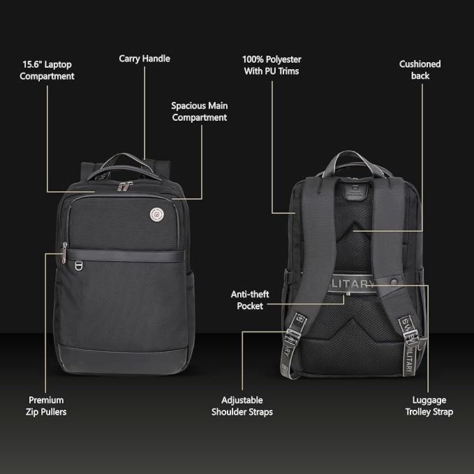 SWISS MILITARY WESELY Black & Gold Collection Wesely Laptop Backpack Bag With LBP139