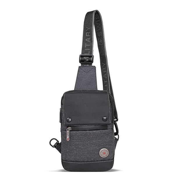 SWISS MILITARY AQUATIC Black Gold Collection Aquatic Crossbody Sling Bag with Adjustable Shoulder Strap, PU Coated Polyester, Quick Access Pockets with Magnetic Closure, Travel & Casual Use 3L