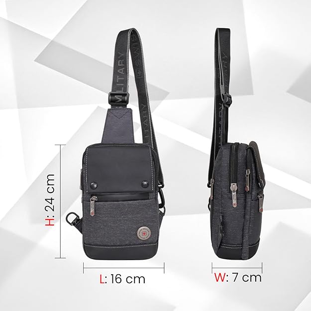 SWISS MILITARY AQUATIC Black Gold Collection Aquatic Crossbody Sling Bag with Adjustable Shoulder Strap, PU Coated Polyester, Quick Access Pockets with Magnetic Closure, Travel & Casual Use 3L