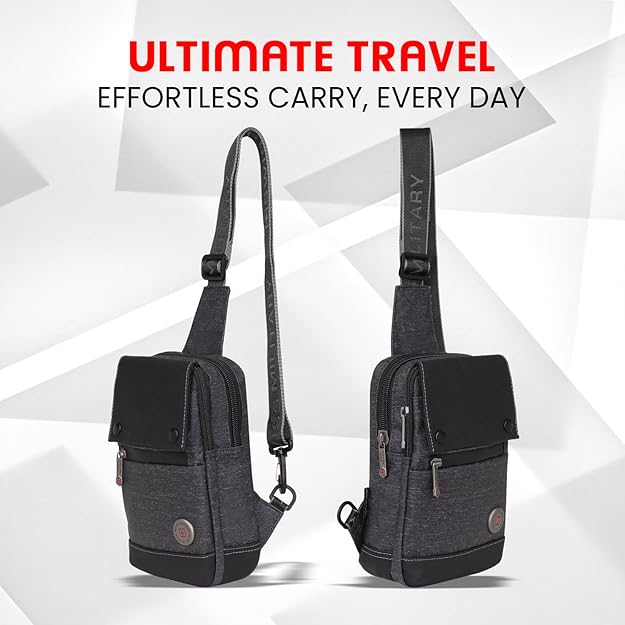 SWISS MILITARY AQUATIC Black Gold Collection Aquatic Crossbody Sling Bag with Adjustable Shoulder Strap, PU Coated Polyester, Quick Access Pockets with Magnetic Closure, Travel & Casual Use 3L