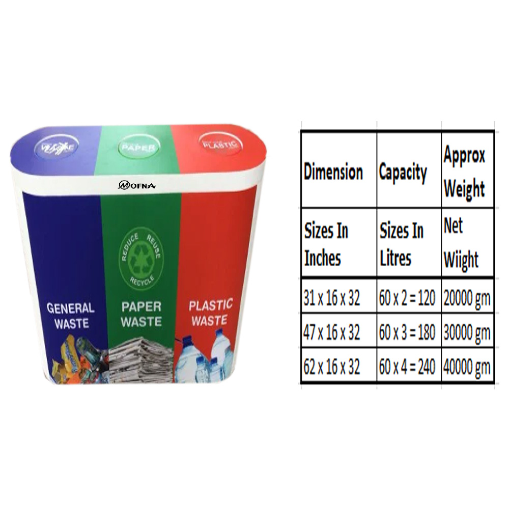 FRP Trio Airport Dustbin, 180 Liter