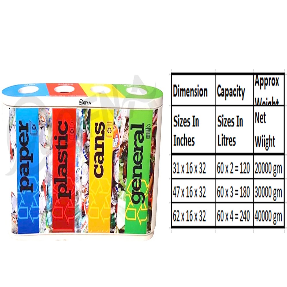 Mofna FRP Four In One Airport Dustbin, Recycle bin, 240 Liter