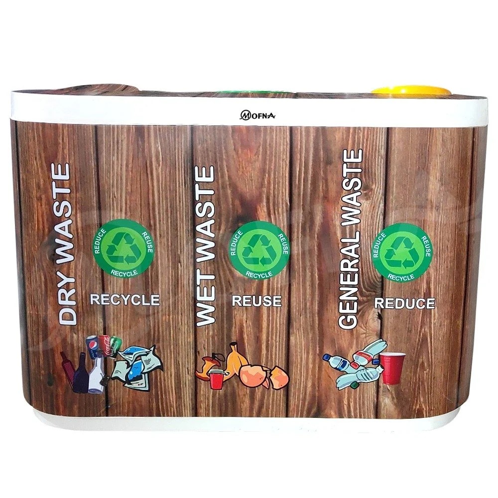 Mofna Frp Wooden Trio Swing Dustbin, 180 Liter - Application: Indoor And Out Door