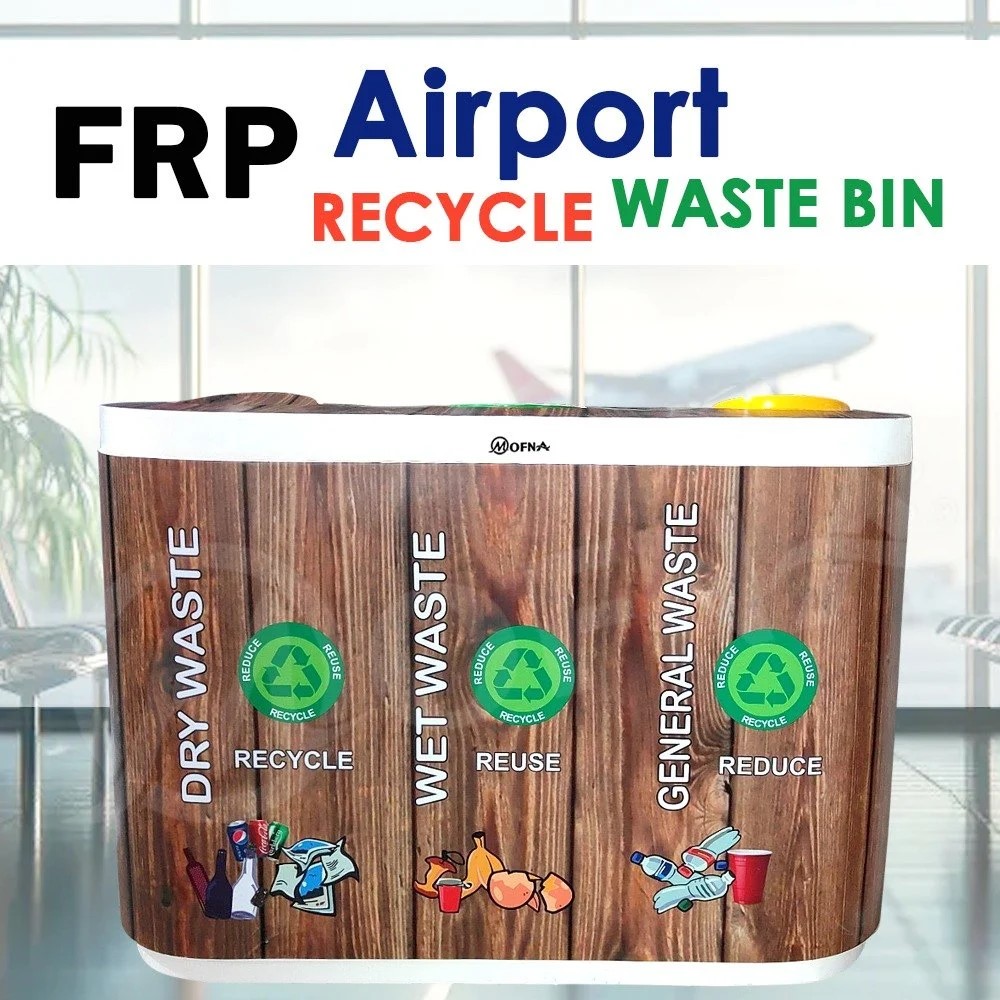 Mofna FRP Wooden Trio Swing Dustbin, 180 Liter