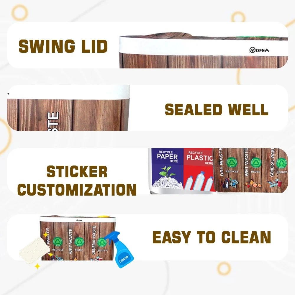 Mofna FRP Wooden Trio Swing Dustbin, 180 Liter