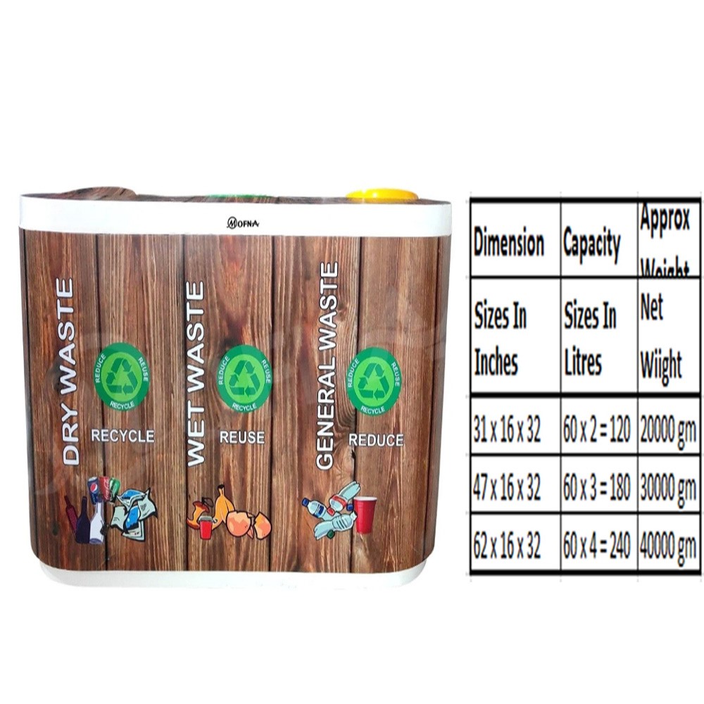 Mofna FRP Wooden Trio Swing Dustbin, 180 Liter