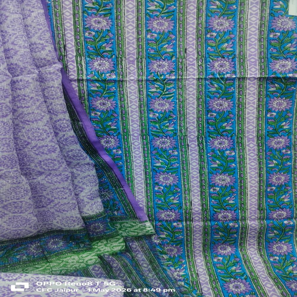 Cotton Kota Doria Dupatta With Pure Cotton Hand Printed Suit - 2.5m Fabric, Off White, Lightweight Breathable