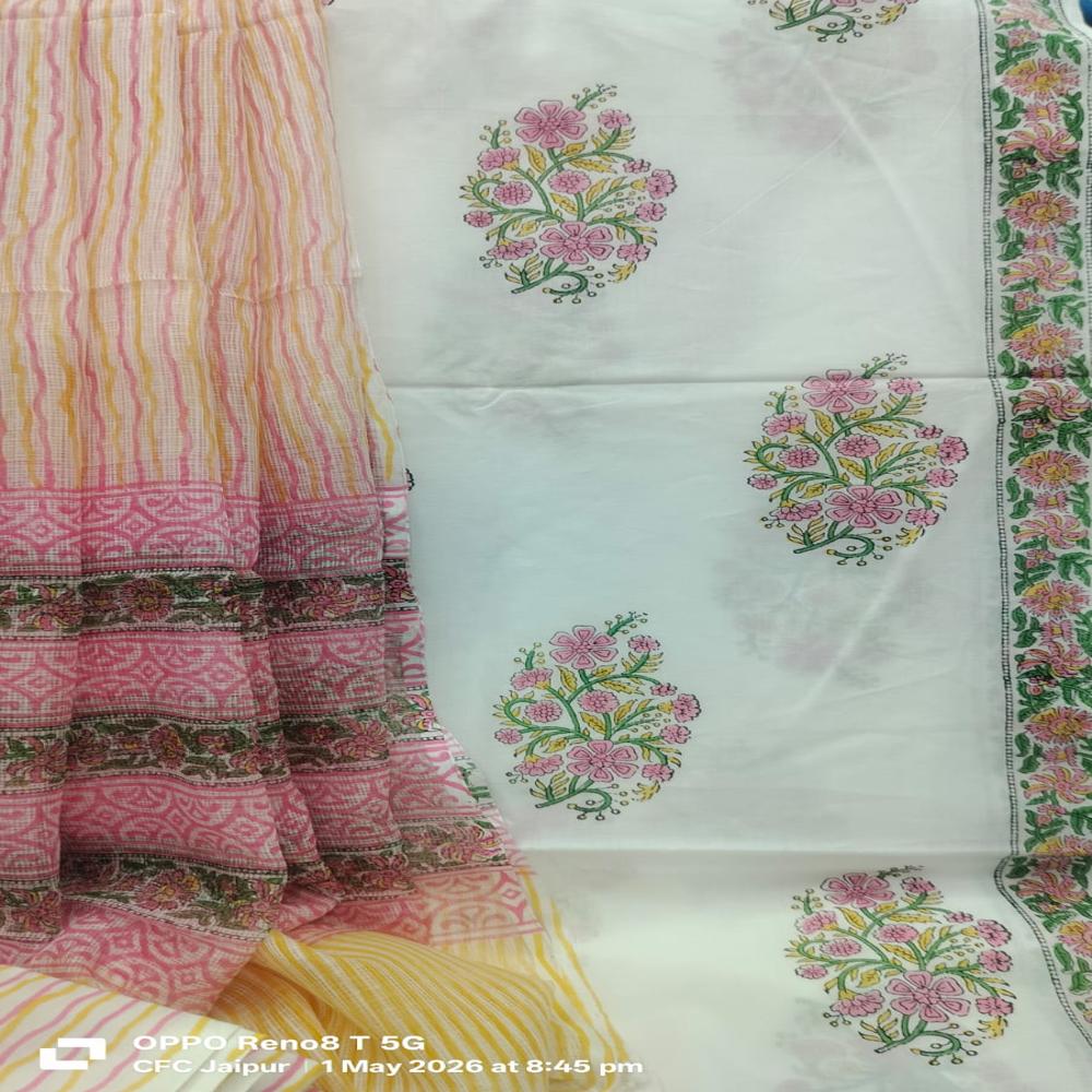Cotton Kota Doria Dupatta with pure cotton Hand Printed suit