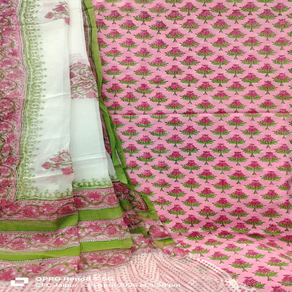 Cotton Kota Doria Dupatta with pure cotton Hand Printed suit