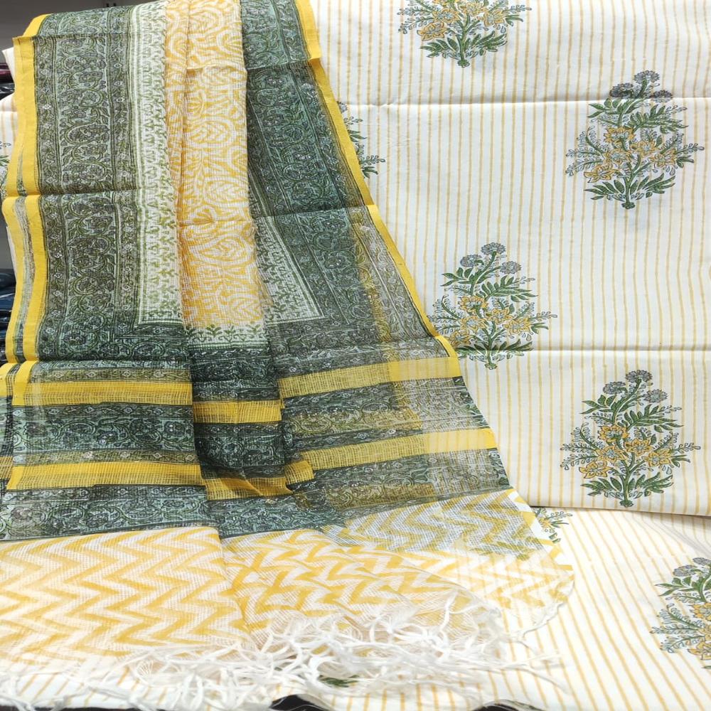 Cotton Kota Doria Dupatta with pure cotton Hand Printed suit