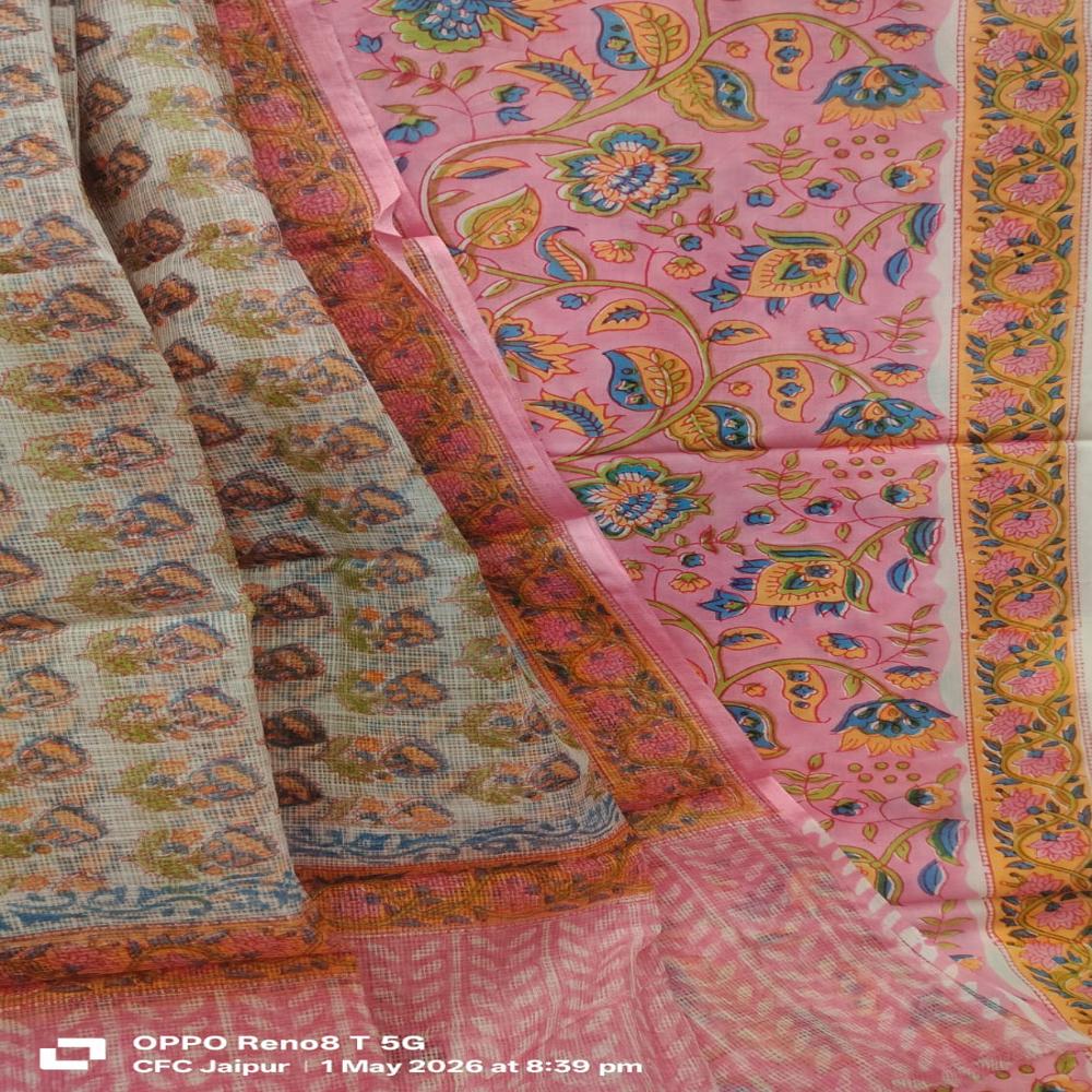 Cotton Kota Doria Dupatta with pure cotton Hand Printed suit