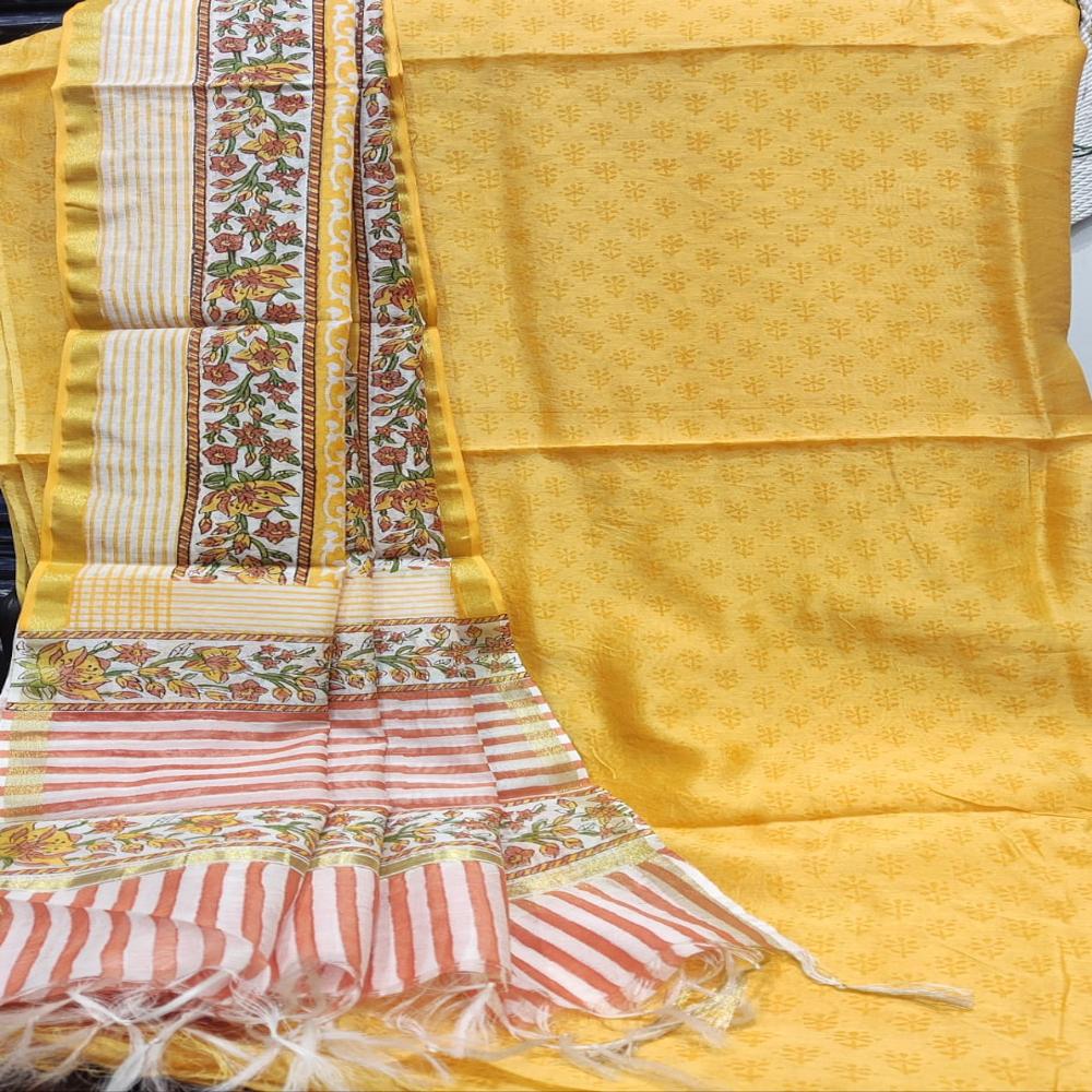 Pure Chanderi With Pure Chanderi Dupatta with Cotton 60*60 Bottom