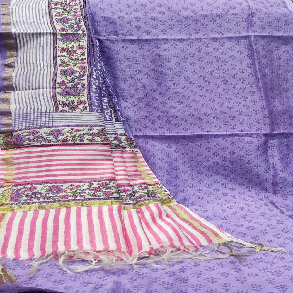 Pure Chanderi With Pure Chanderi Dupatta with Cotton 60*60 Bottom