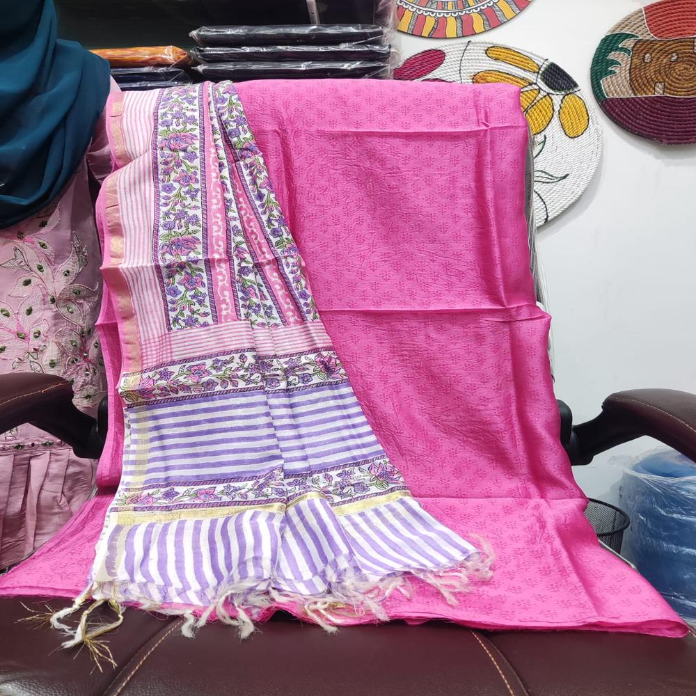 Pure Chanderi With Pure Chanderi Dupatta with Cotton 60*60 Bottom