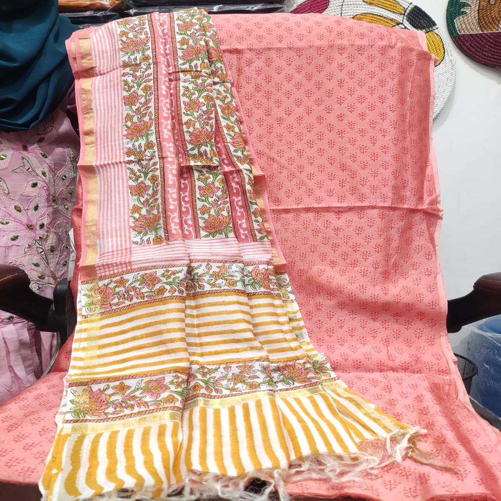 Pure Chanderi With Pure Chanderi Dupatta with Cotton 60*60 Bottom