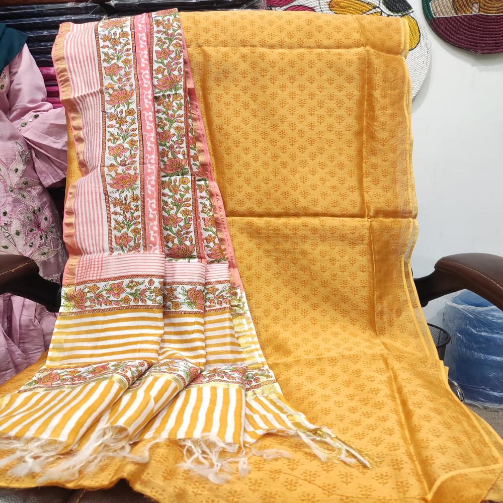 Pure Chanderi With Pure Chanderi Dupatta with Cotton 60*60 Bottom