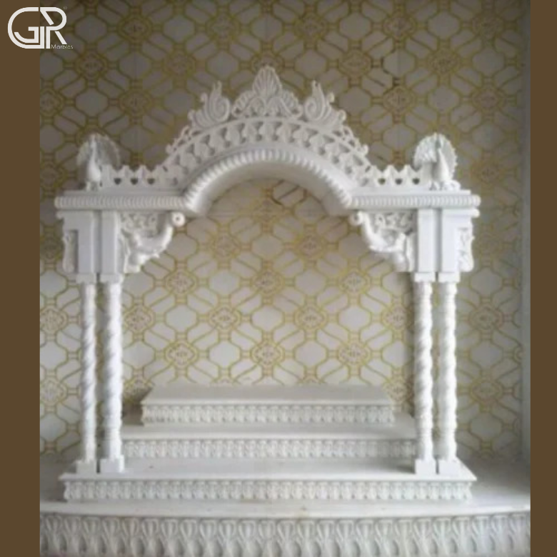 Makrana Carved Marble Pooja Mandir, (Ht-6ft)