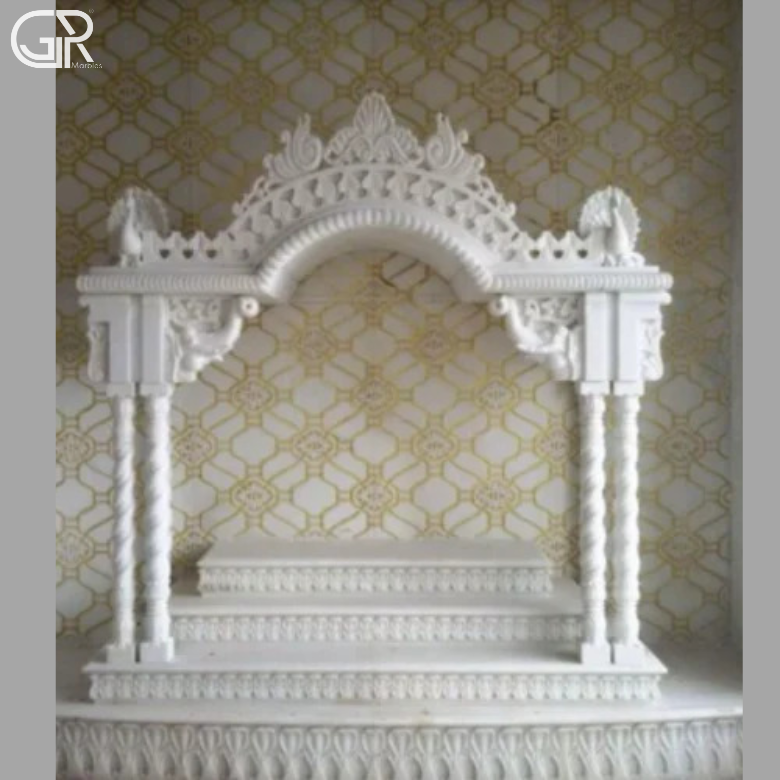 Makrana Carved Marble Pooja Mandir, (Ht-6ft)