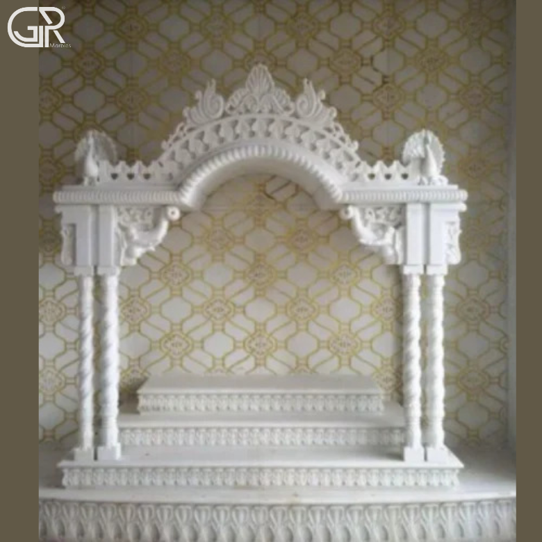 Makrana Carved Marble Pooja Mandir, (Ht-6ft)