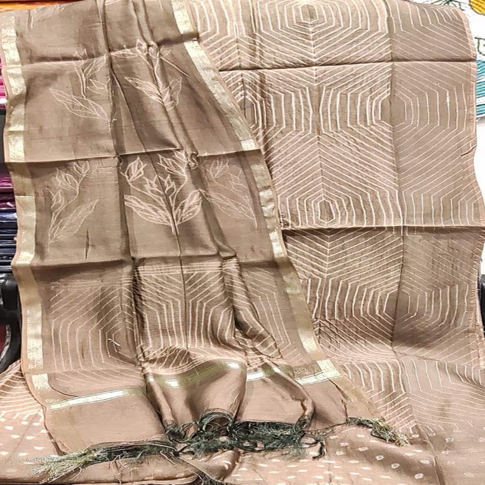 Pure Chanderi with Dupatta with Plain Dyed Cotton 60*60 Bottom