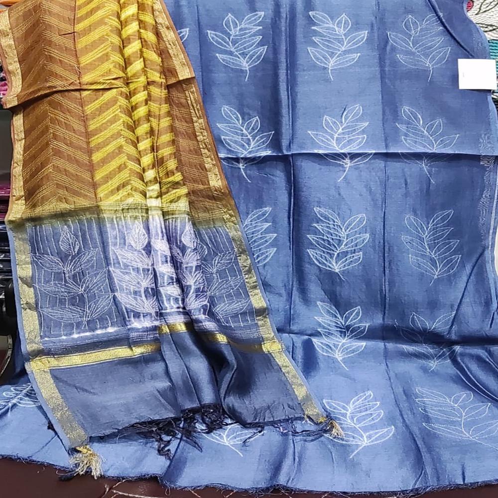Pure Chanderi with Dupatta with Plain Dyed Cotton 60*60 Bottom