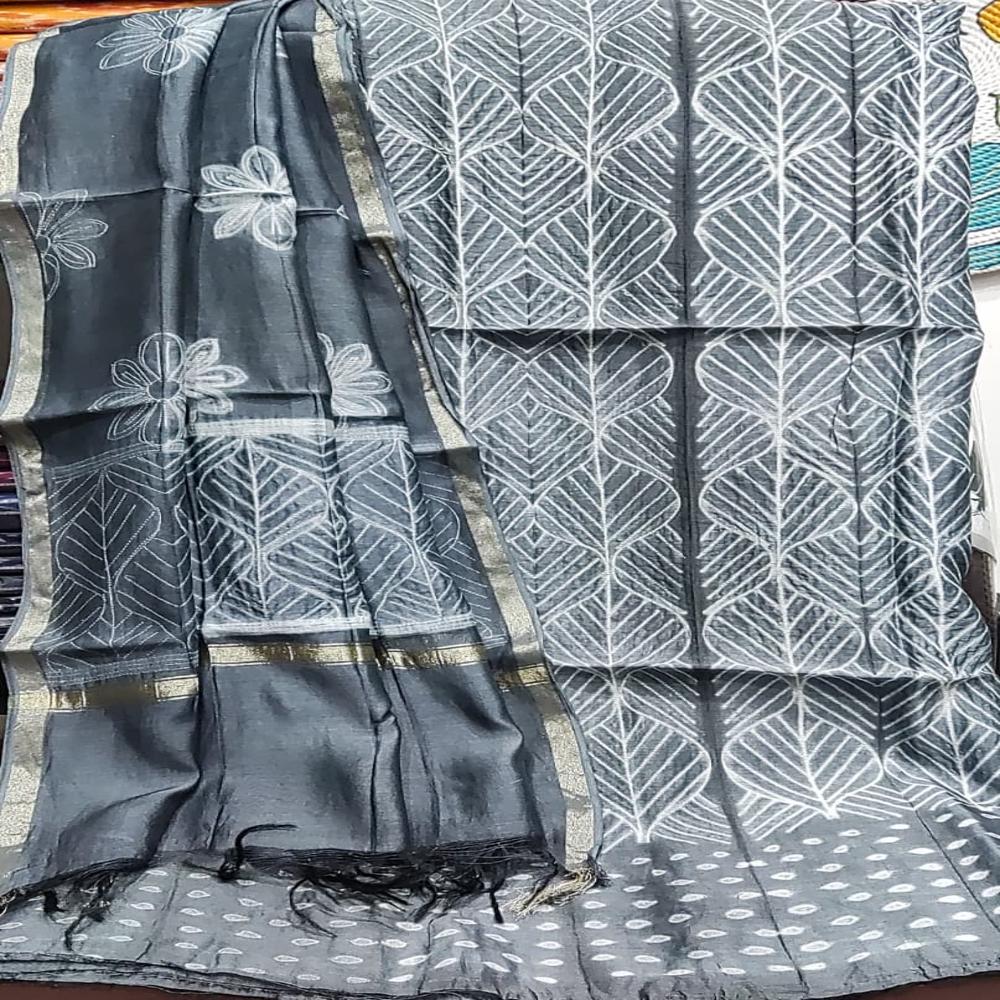 Pure Chanderi with Dupatta with Plain Dyed Cotton 60*60 Bottom
