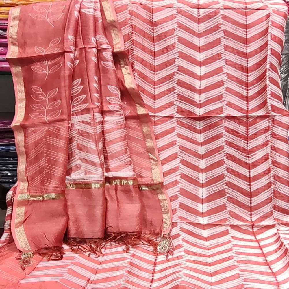 Pure Chanderi with Dupatta with Plain Dyed Cotton 60*60 Bottom