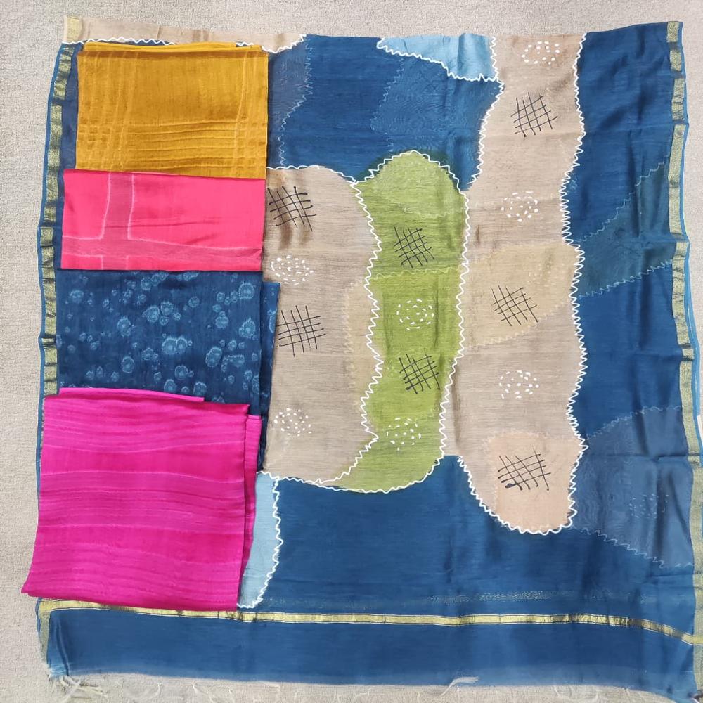 Pure Chanderi with Dupatta with Plain Dyed Bottom